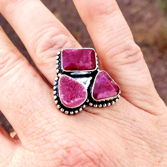 New Cherry Ruby and Druzy 925 Silver Ring. - Picture 6 of 14